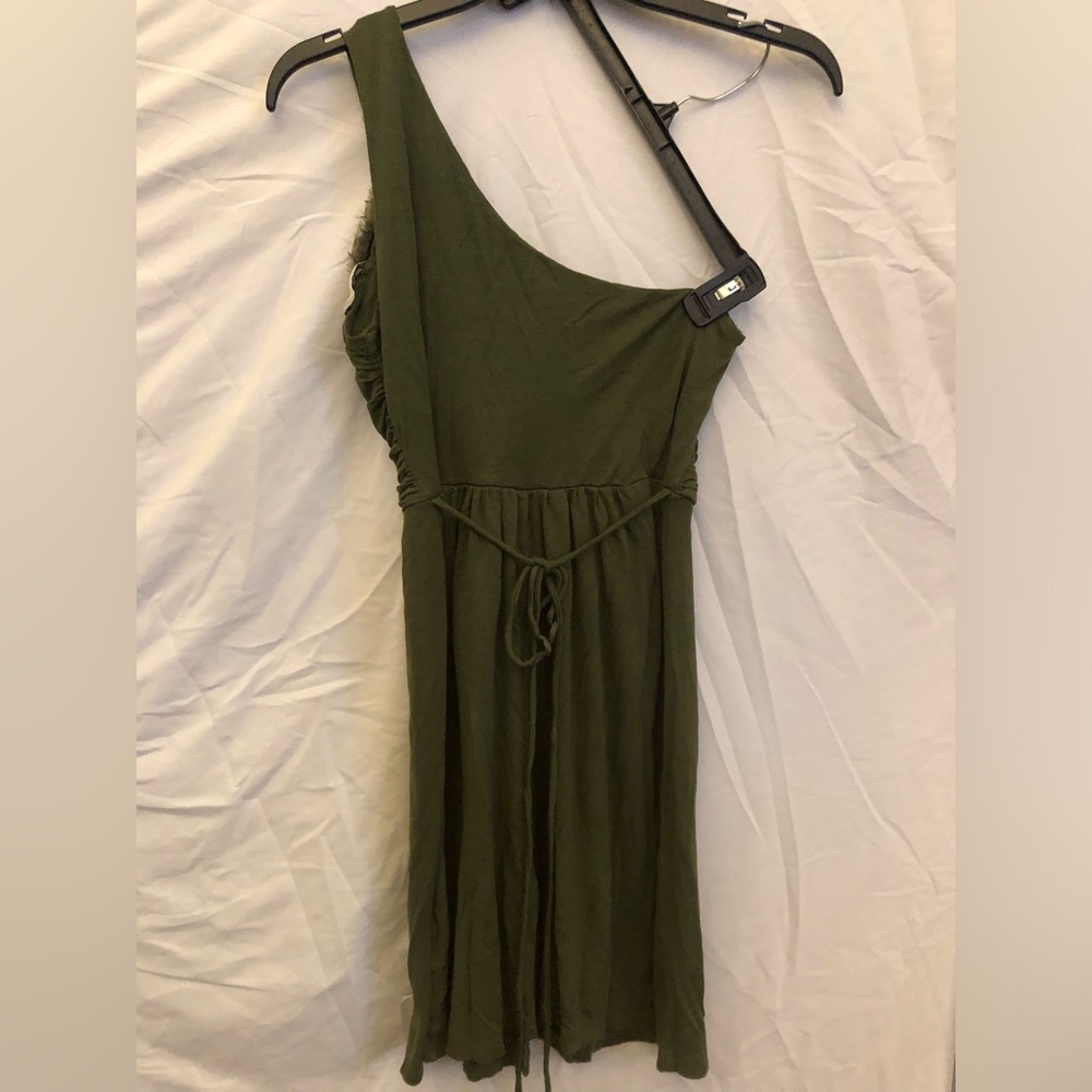 S Janette Embellished Olive Green One-Shoulder Dress - Picture 6 of 7